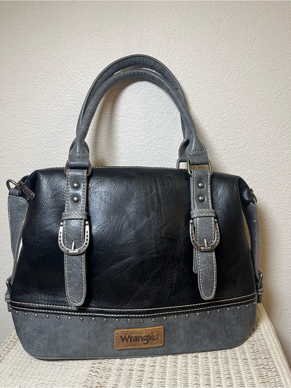 Wrangler Black & Gray Buckled Satchel